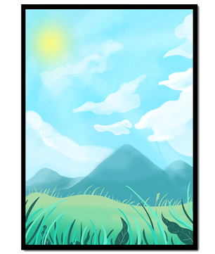 Sunny Day Overlooking a Mountain Landscape with Rolling Hills and Blue Sky