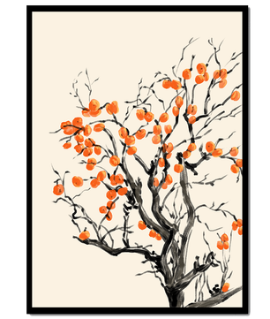 Elegant watercolor tree with vibrant orange fruit