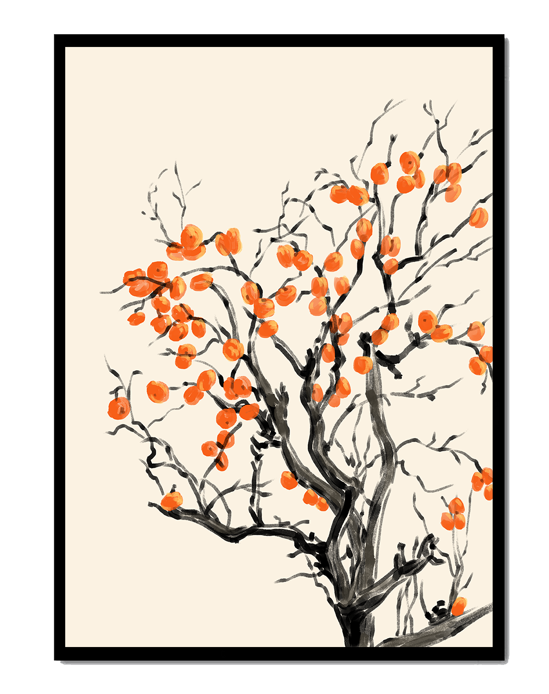 Elegant watercolor tree with vibrant orange fruit