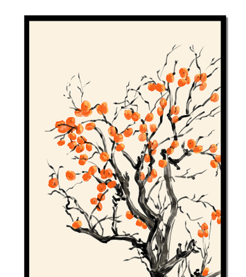 Elegant watercolor tree with vibrant orange fruit