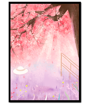 Cherry Blossom Garden with Spring Flowers and Sunlight