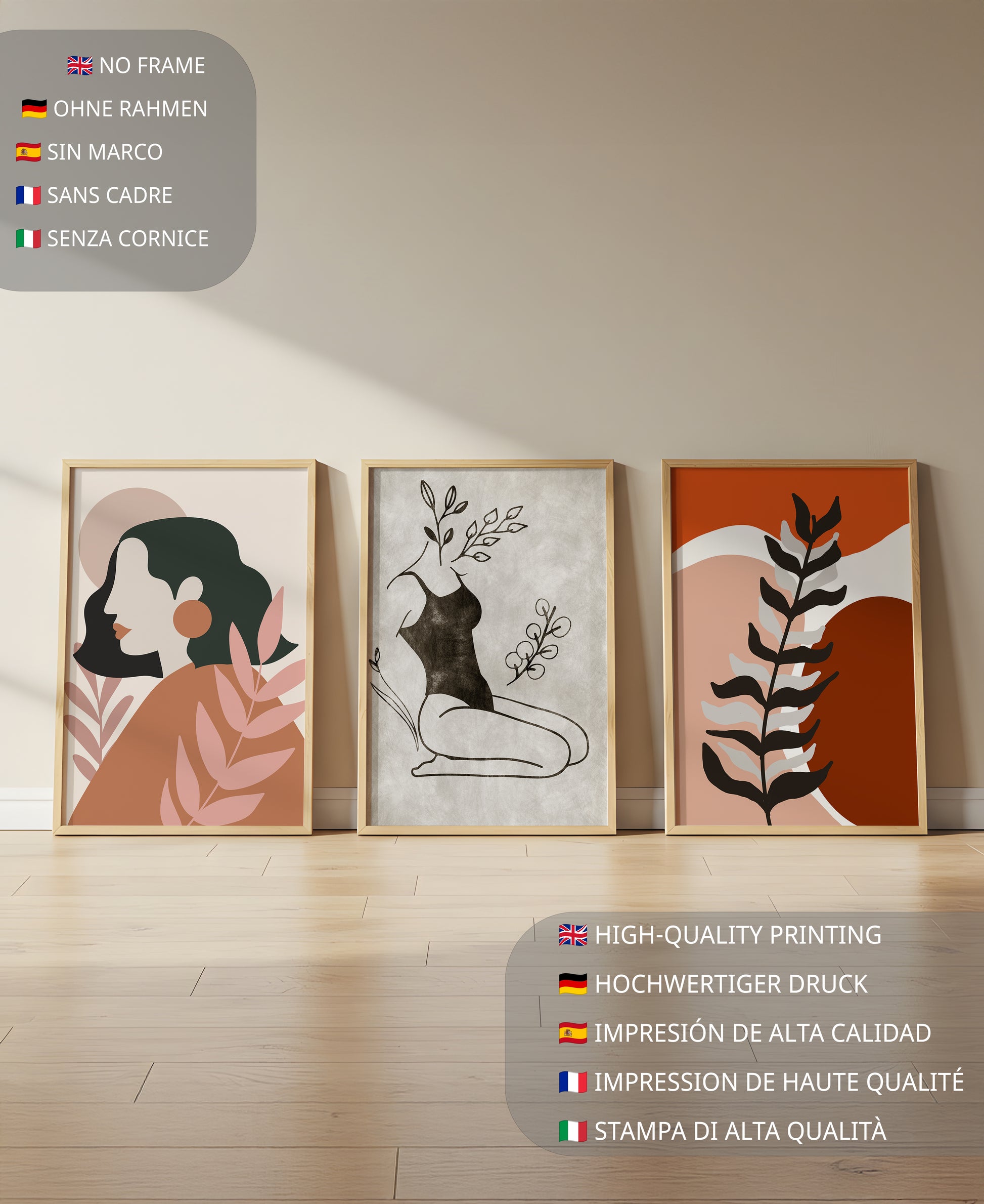 Triptyque d'art minimaliste dans des tons terreux