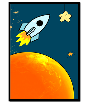 Cartoon Rocket in Space with Yellow Star - Mi tienda