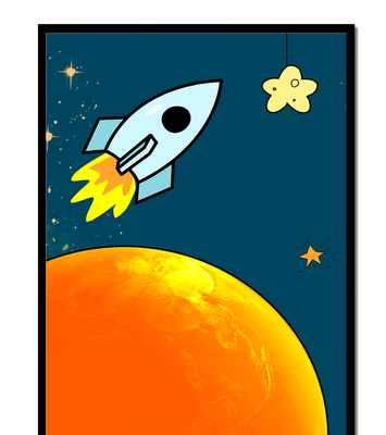 Cartoon Rocket in Space with Yellow Star