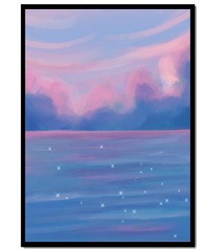 Verträumter Pastellhimmel, der sich in einer glitzernden Wasserlandschaft widerspiegelt 