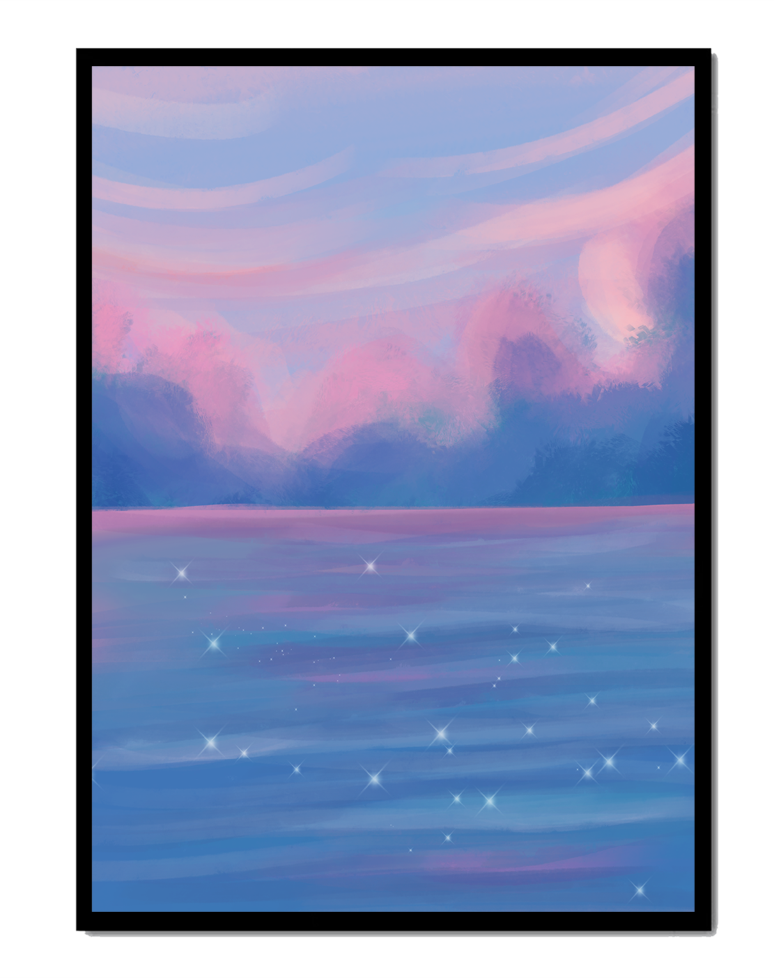 Dreamy Pastel Sky Reflecting on Sparkling Water Landscape