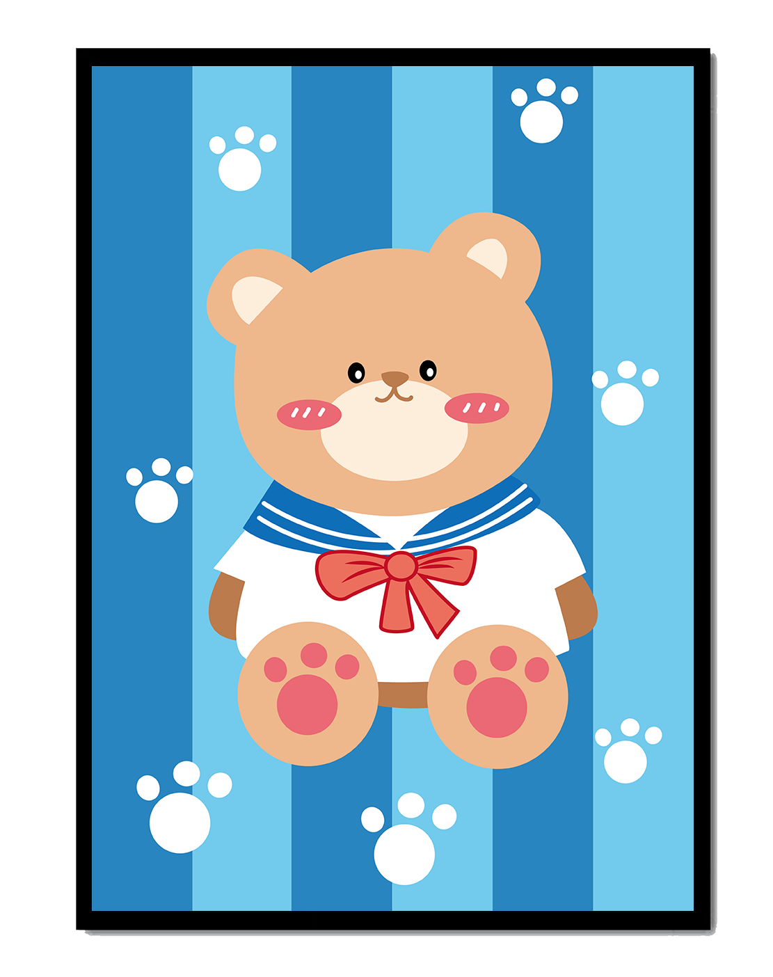 Adorable cartoon bear with sailor suit against striped background
