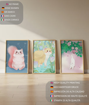 Conjunto De Ilustraciones De Gatos Con Fondos Naturales