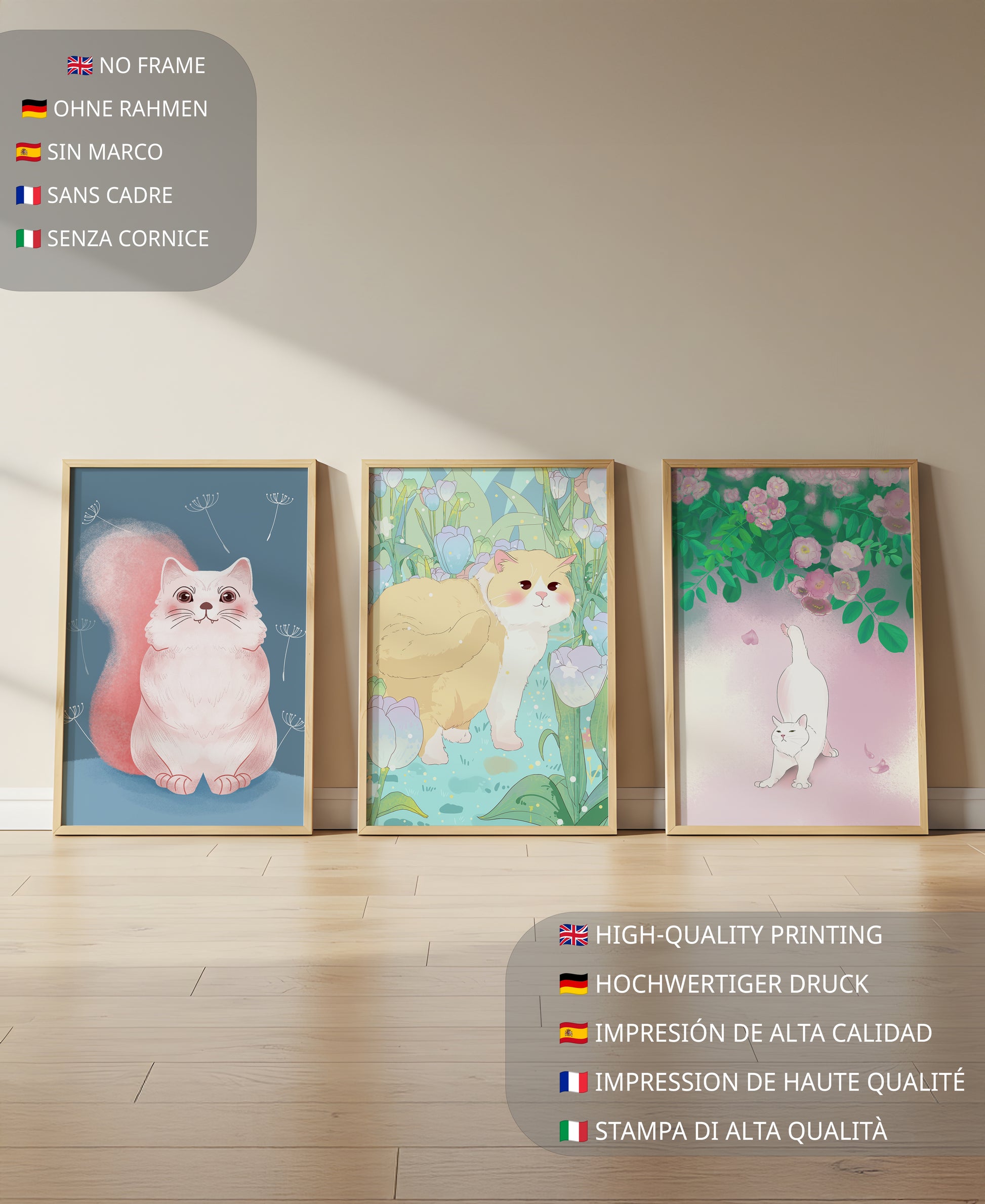 Conjunto De Ilustraciones De Gatos Con Fondos Naturales