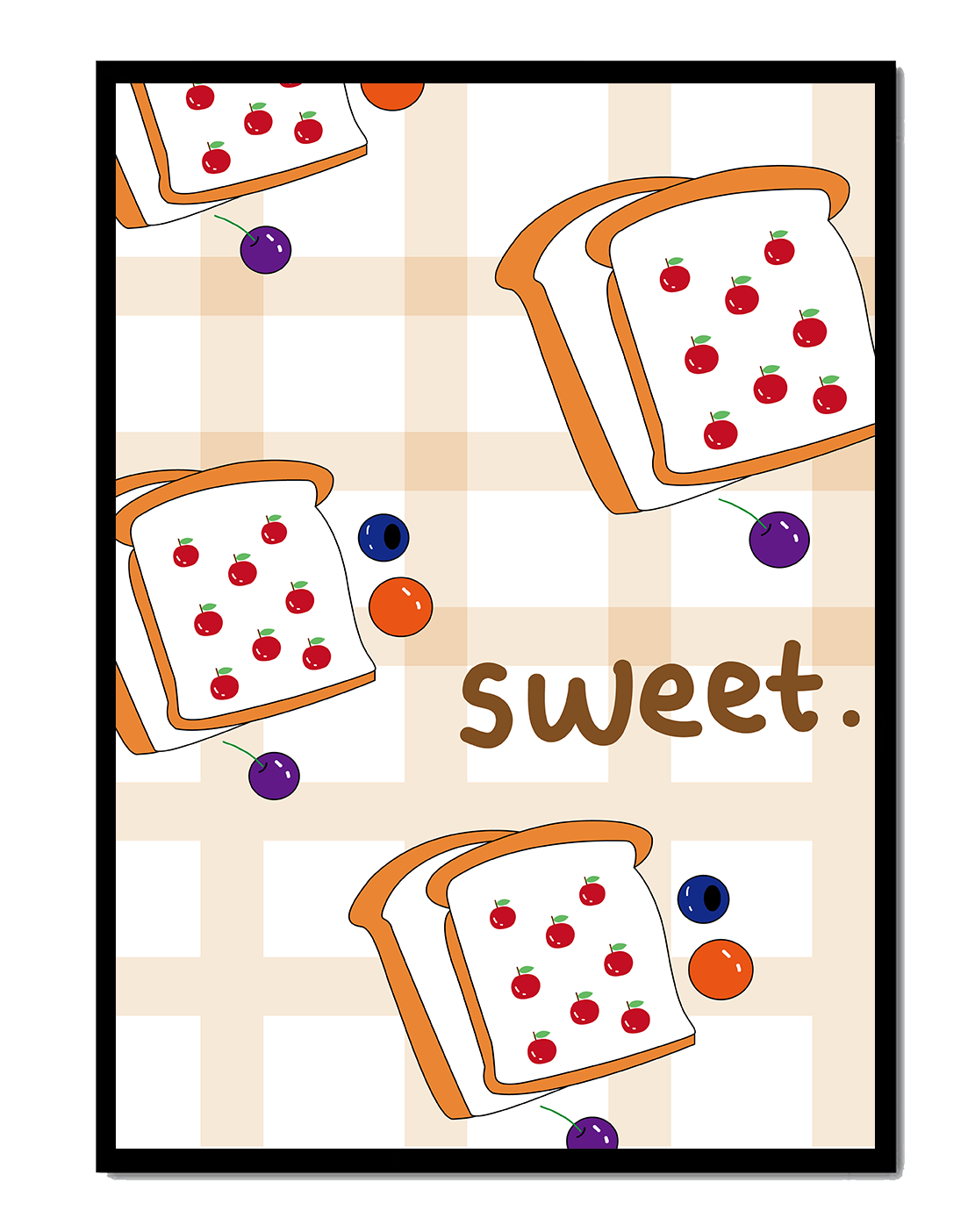 Playful toast pattern with fruit decor and text