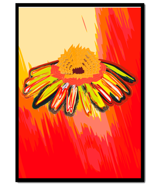Abstract vibrant flower illustration with bold colors and dynamic strokes