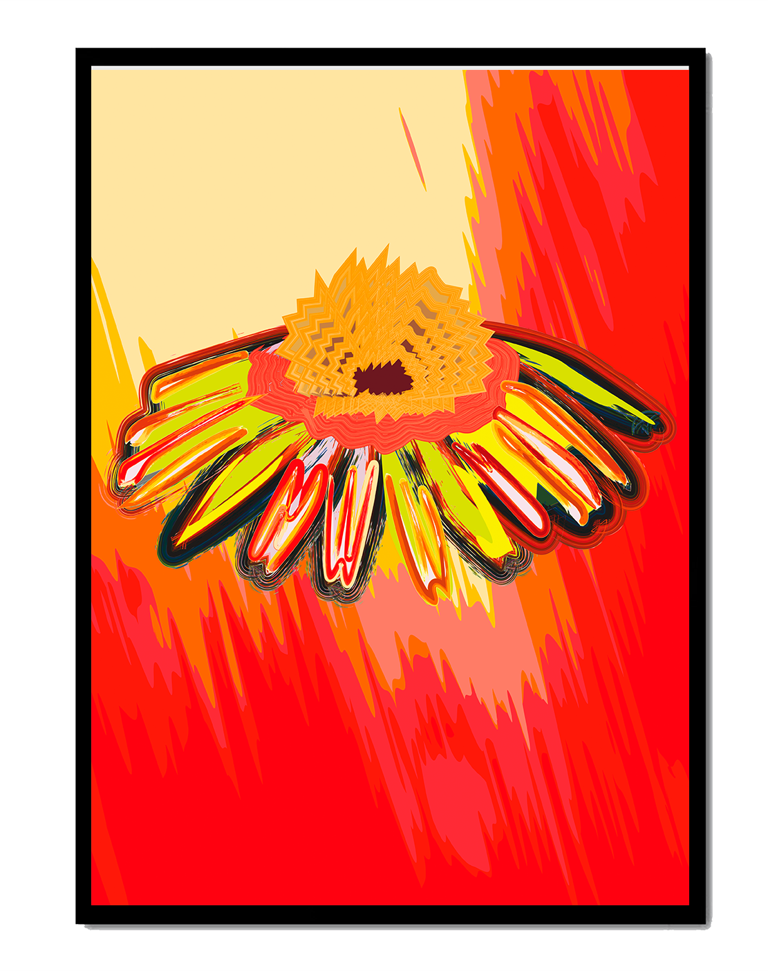 Abstract vibrant flower illustration with bold colors and dynamic strokes