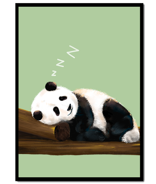 Peaceful panda resting on a log in a serene setting