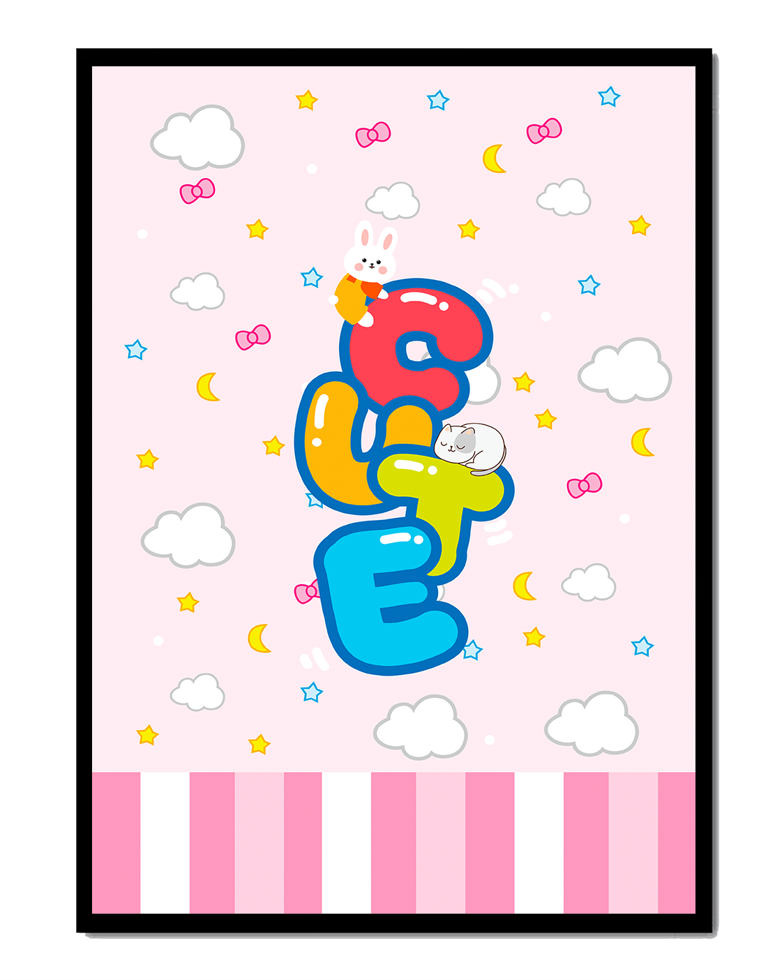 Playful pastel illustration with cute characters and clouds