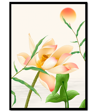 Serene Lotus Flower with Sun in Minimalist Natural Setting - Mi tienda