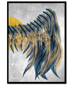 Abstract Composition with Blue and Gold Accents on Textured Background