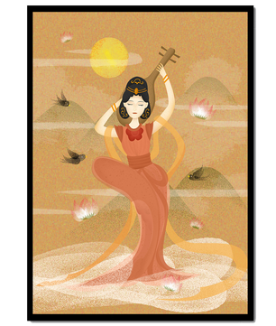 Serene Oriental Woman Playing Instrument Amidst Nature - Mi tienda