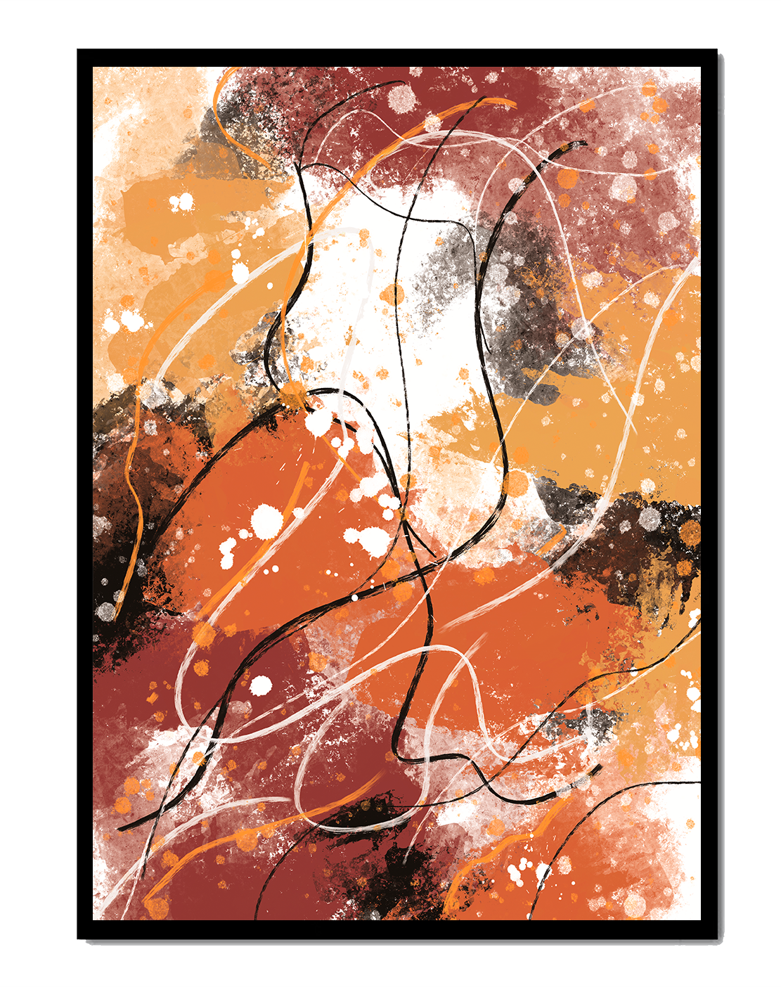 Pieza de arte abstracto colorida con trazos y salpicaduras audaces