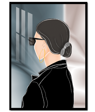 Modern woman with sunglasses and gold hoop earrings