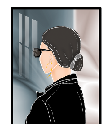 Modern woman with sunglasses and gold hoop earrings