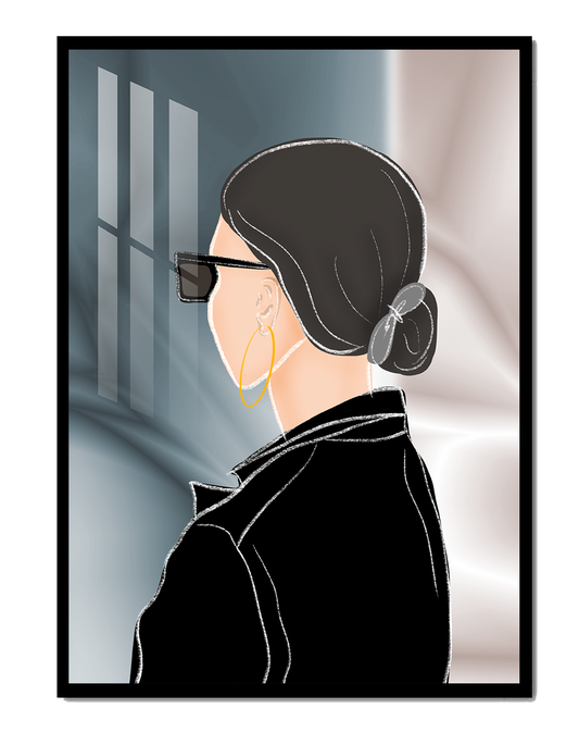 Modern woman with sunglasses and gold hoop earrings