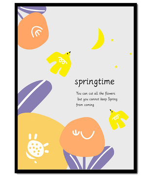 Abstract night sky with flying birds and floral motifs