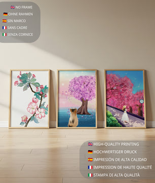 Ensemble d'Impressions Artistiques avec Arbres en Fleurs