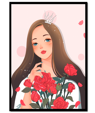 Illustration d'une fille animée avec une couronne et des roses