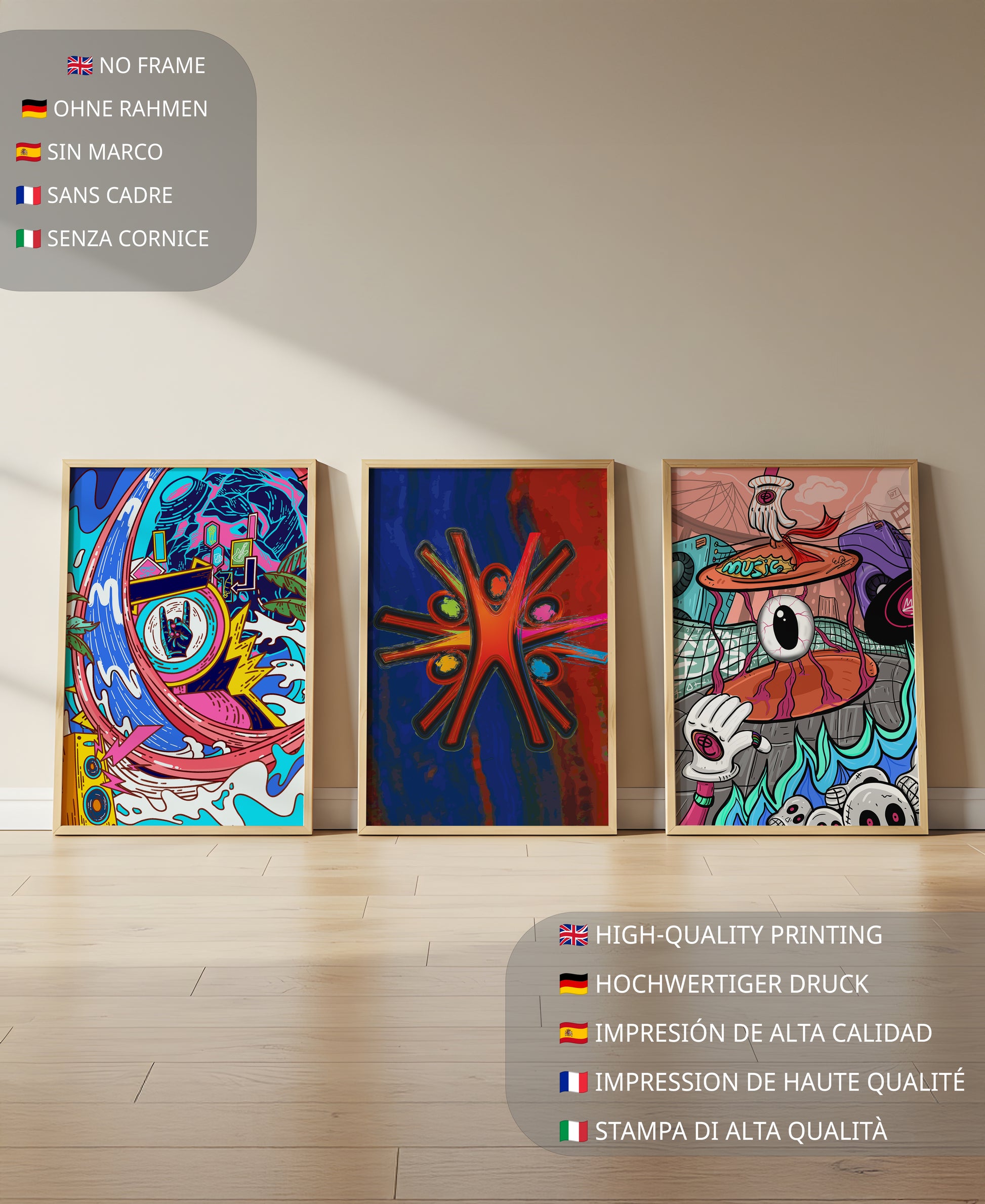 Conjunto De Obras De Arte Moderno Con Colores Vibrantes