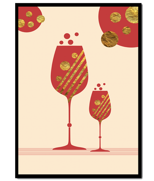 Stylish wine glasses with gold accents and a festive theme