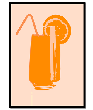 Ilustración de jugo de naranja con pajilla y rodaja de naranja