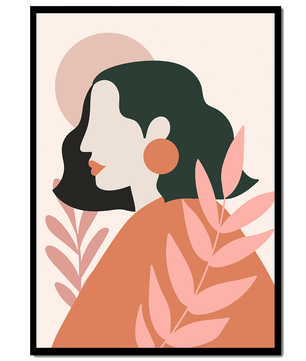 Abstract Female Portrait with Geometric Shapes and Floral Elements - Mi tienda