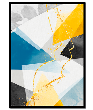 Abstract Geometric Art with Gold Accents in Blue, Yellow, and Gray - Mi tienda