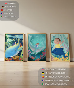 Tableau pour Enfants d’Aventures Sous-Marines avec Animaux Marins