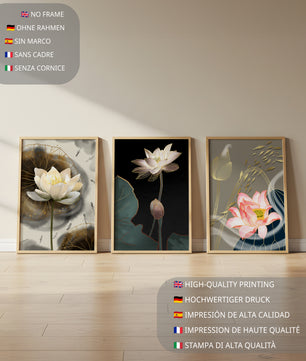 Impressions élégantes de fleurs de lotus avec finition dorée