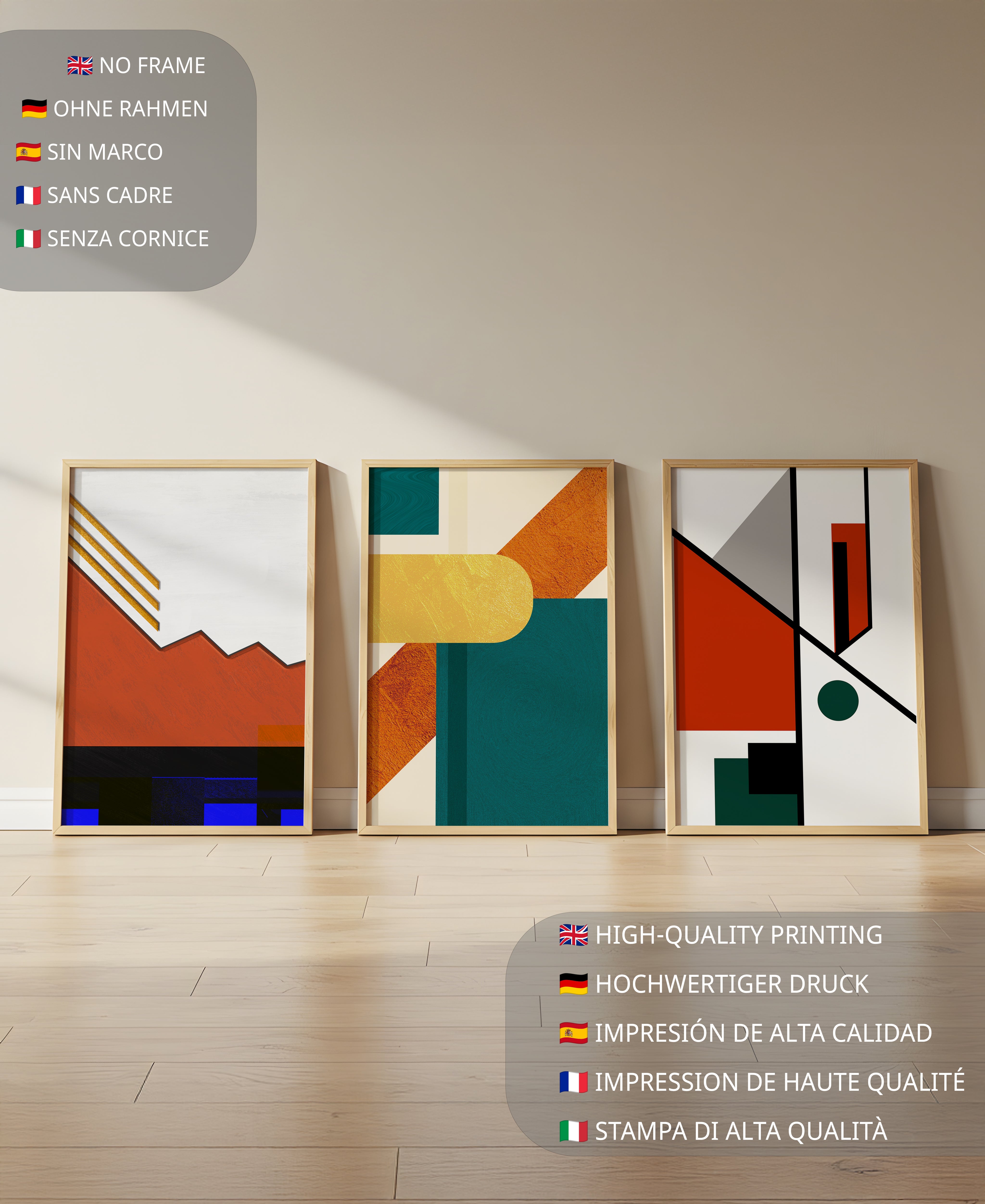 Conjunto De Arte Abstracto Moderno Con Diseños Geométricos Sin Marco