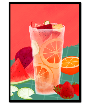 Ilustración de cóctel de frutas refrescante con cítricos y sandía