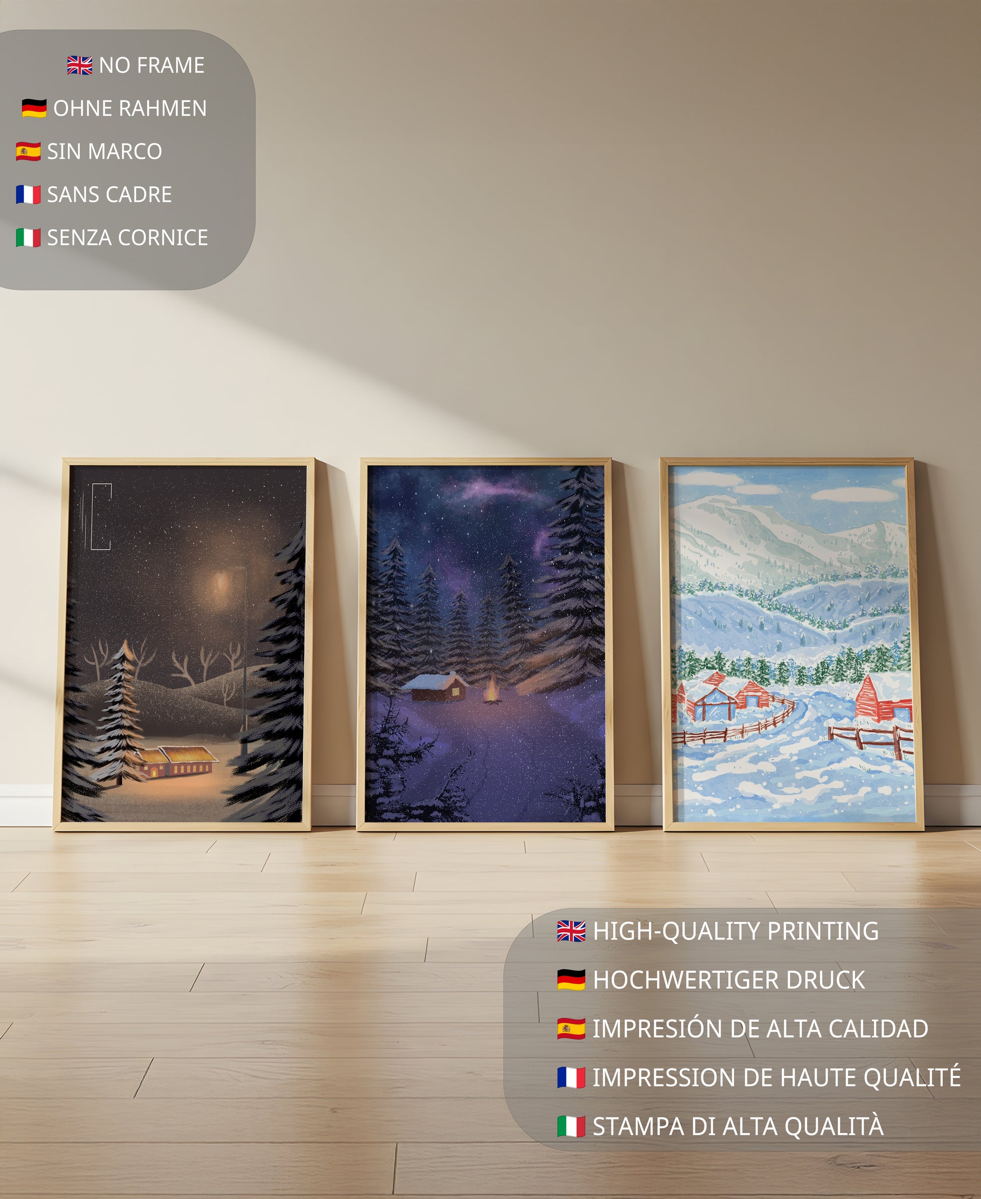 Impresiones De Paisajes Invernales Sin Marco En Un Entorno Elegante