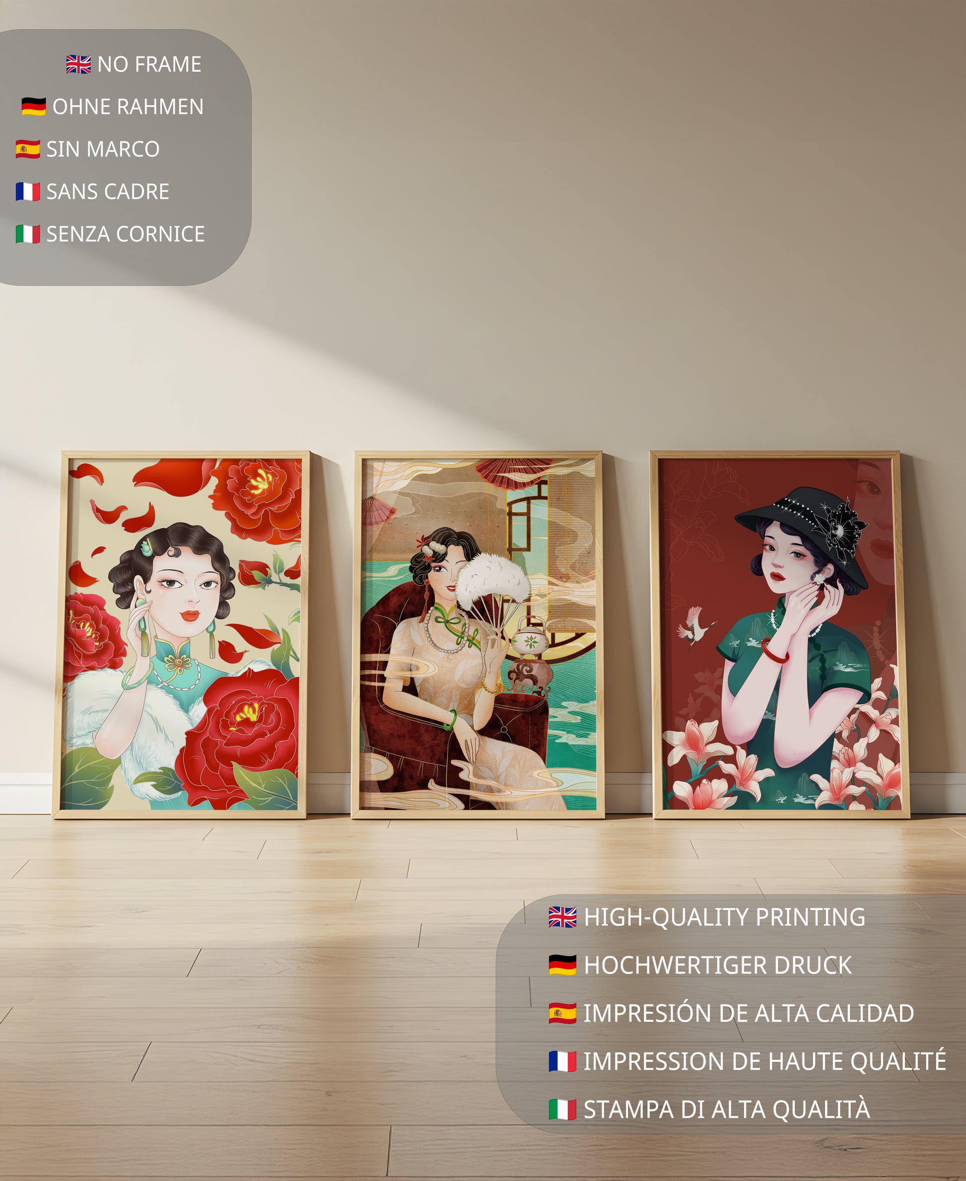 Tríptico de Arte de Mujeres en Colores Vibrantes