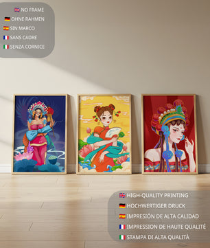 Illustrations de style asiatique avec des femmes en robes traditionnelles