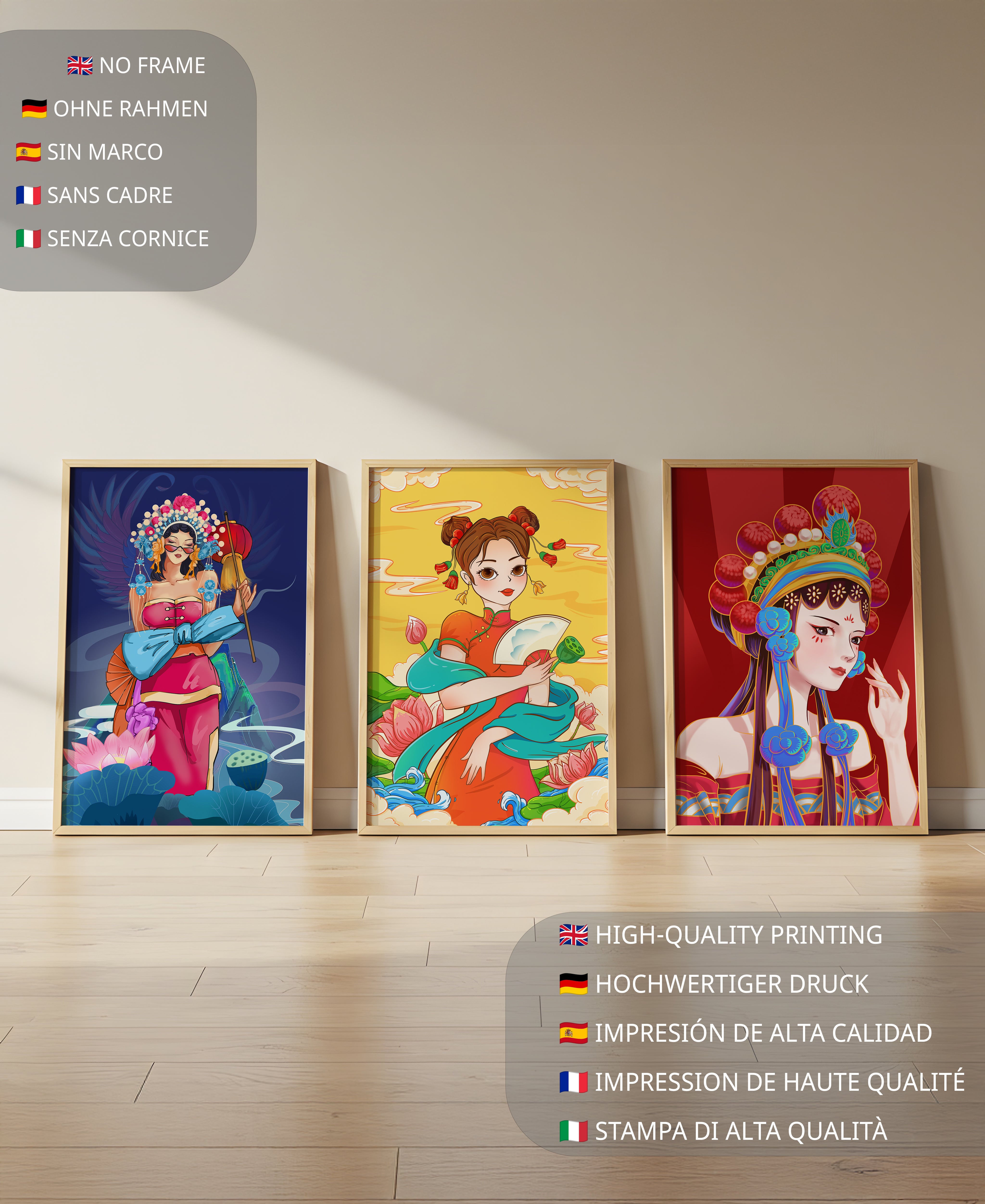 Illustrations de style asiatique avec des femmes en robes traditionnelles