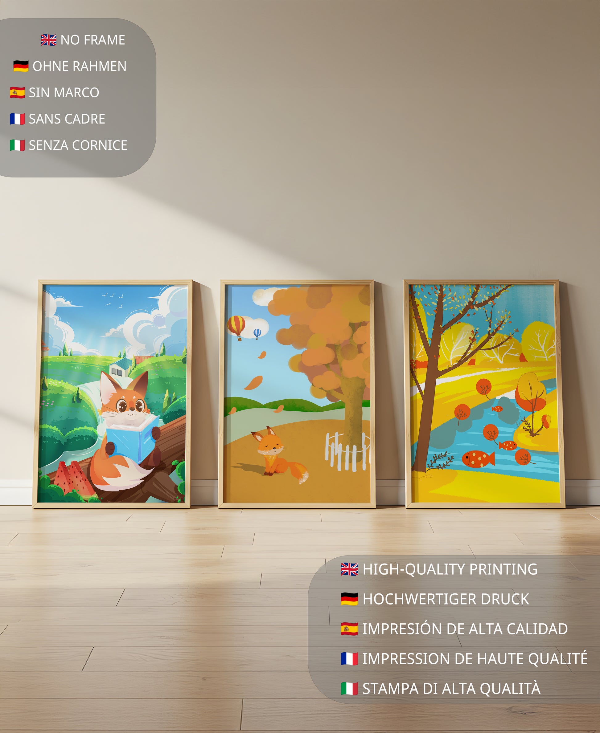 Conjunto de Ilustraciones de Zorros en Paisajes Naturales