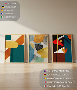Art abstrait moderne avec des éléments géométriques et des détails dorés