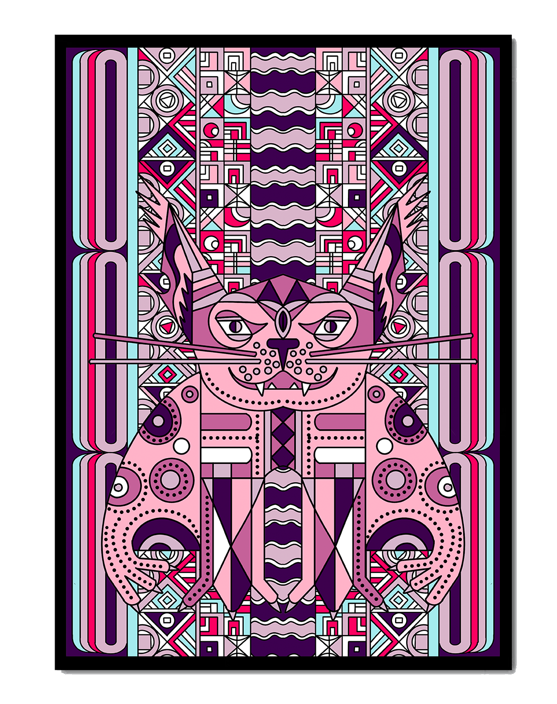 Art de chat géométrique coloré avec motifs abstraits en tons pastel