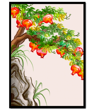 Ruhige Landschaft mit Granatapfelbaum und Felsvorsprung