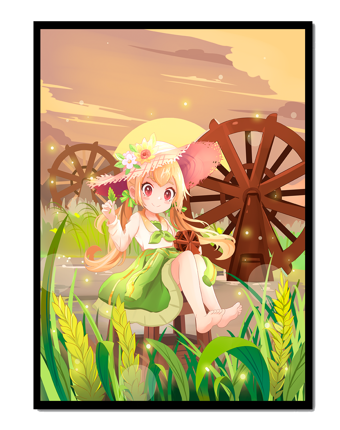 Enchanted countryside scene with a cute character and vibrant nature