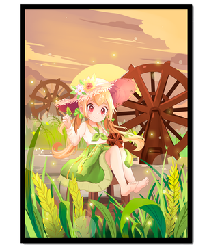 Enchanted countryside scene with a cute character and vibrant nature