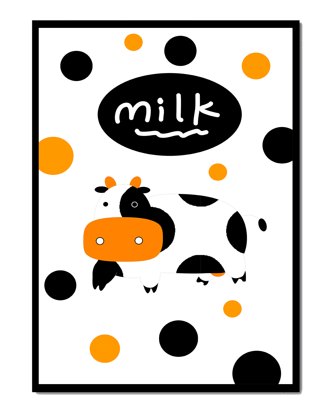 Illustrated cow with modern design and abstract elements