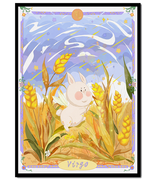 Cute Bunny in Wheat Field with Virgo Zodiac Theme