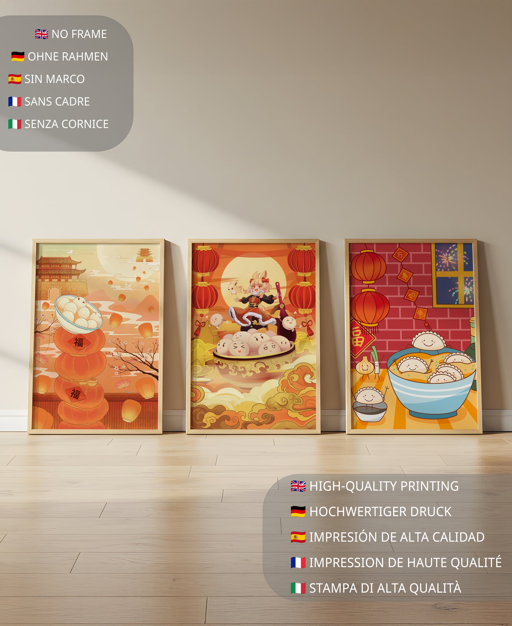 Illustrationen orientalischer Medien mit Festtagsmotiven und Kaninchen